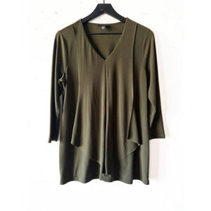 Alfani Olive Green Long Sleeve V-Neck Drape Tunic Top Size M
